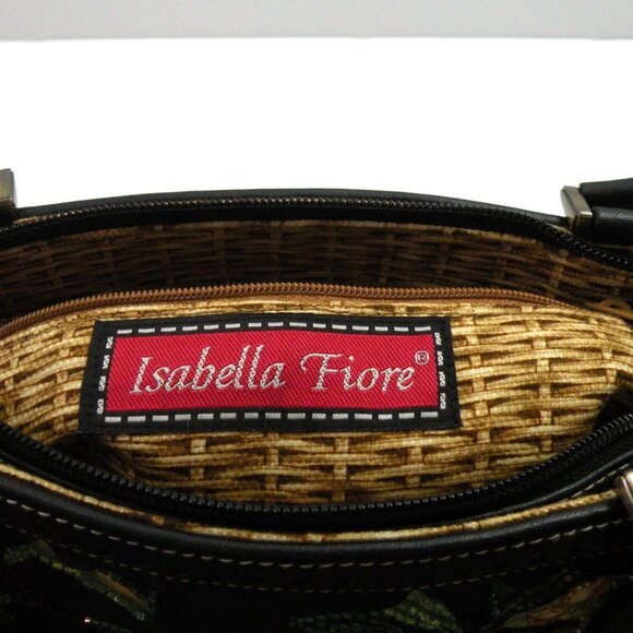 Vintage Isabella Fiore Cherry and Floral Beaded Topstitched Black Leather Bag - Picture 7 of 7